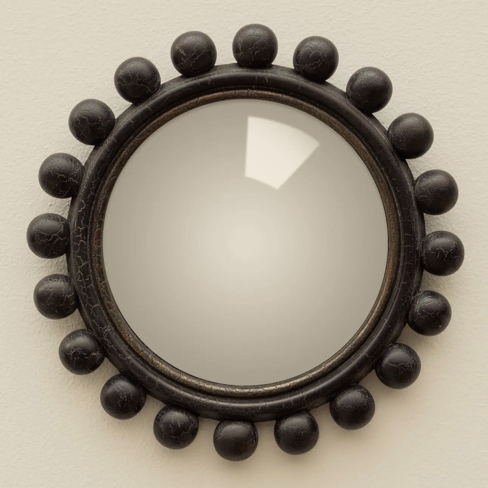 Chyeanne Crackle Black Round Wall Mirror Accent Small Wall Convex